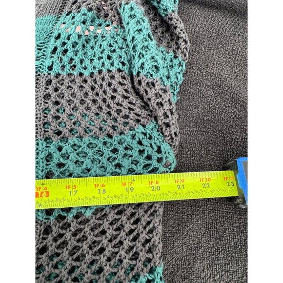 Romeo & Juliet Striped Green & Gray Open Knit Long Sleeve Sweater Size M - Picture 5 of 7